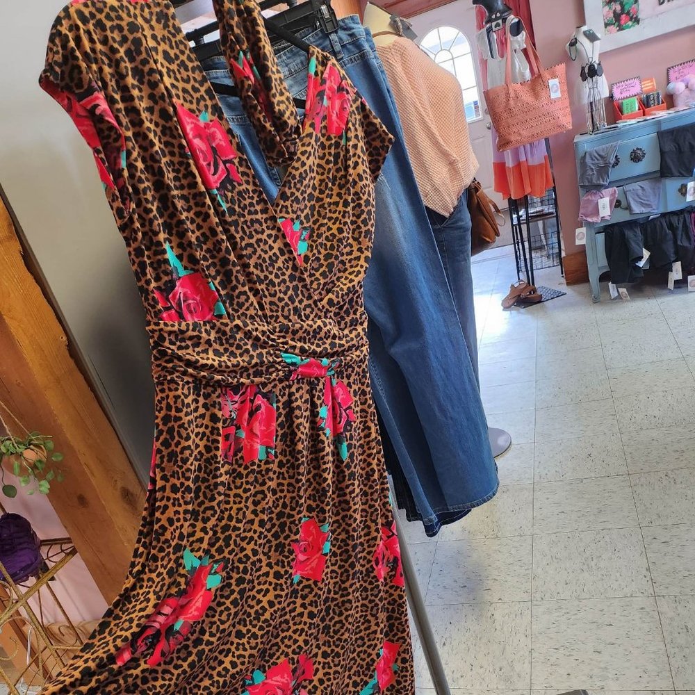 Iman Boho Chic Leopard Rose Maxi Dress & Head Wrap